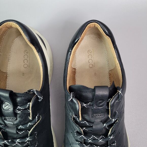 Ecco Yak Leather Biom Street Shoes Black Perforated Sneakers Womens US 9 - Picture 7 of 12